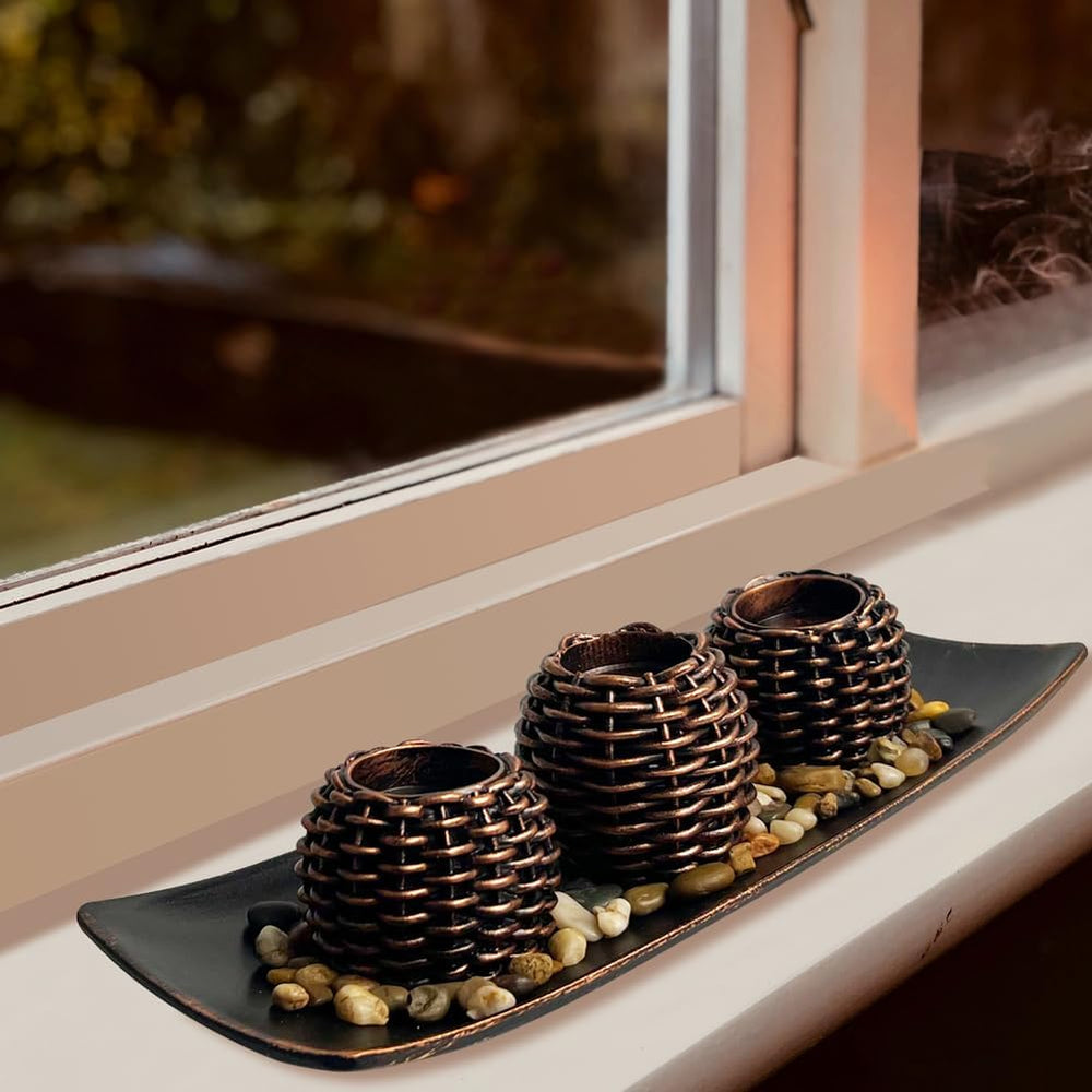Coffee Table Decor, Fall Decorations, Candle Holders with Tray and Rocks