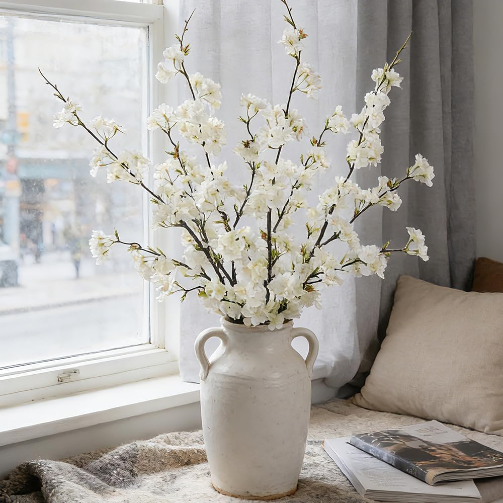 LESING 4pcs Artificial Cherry Blossom Flowers, 41.4" Realistic Fake Silk...