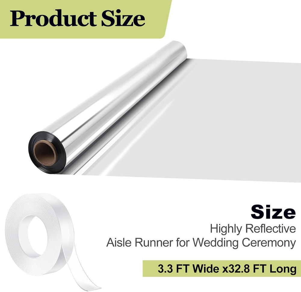 3.3x32.8ft Mirror Rug Aisle Runner for Wedding,Double Sided Bright Reflective...