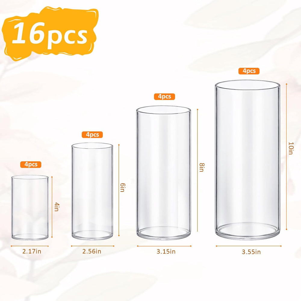 Homjoy Glass Cylinder Vase Set of 16 (2.17x4, 2.56x6, 3.15x8, 3.55x10 In)