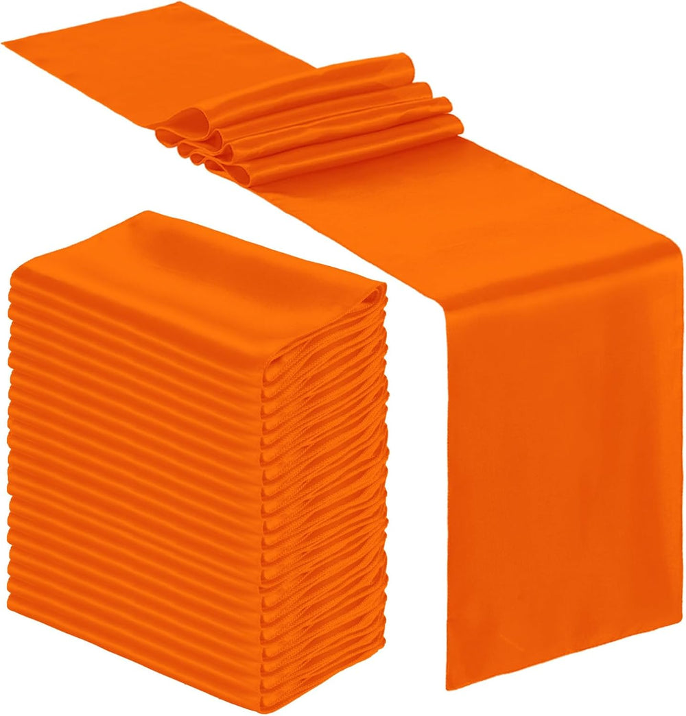 Bencailor 24 Pcs Orange Satin Table Runners Bulk, 12 x 108 Inch