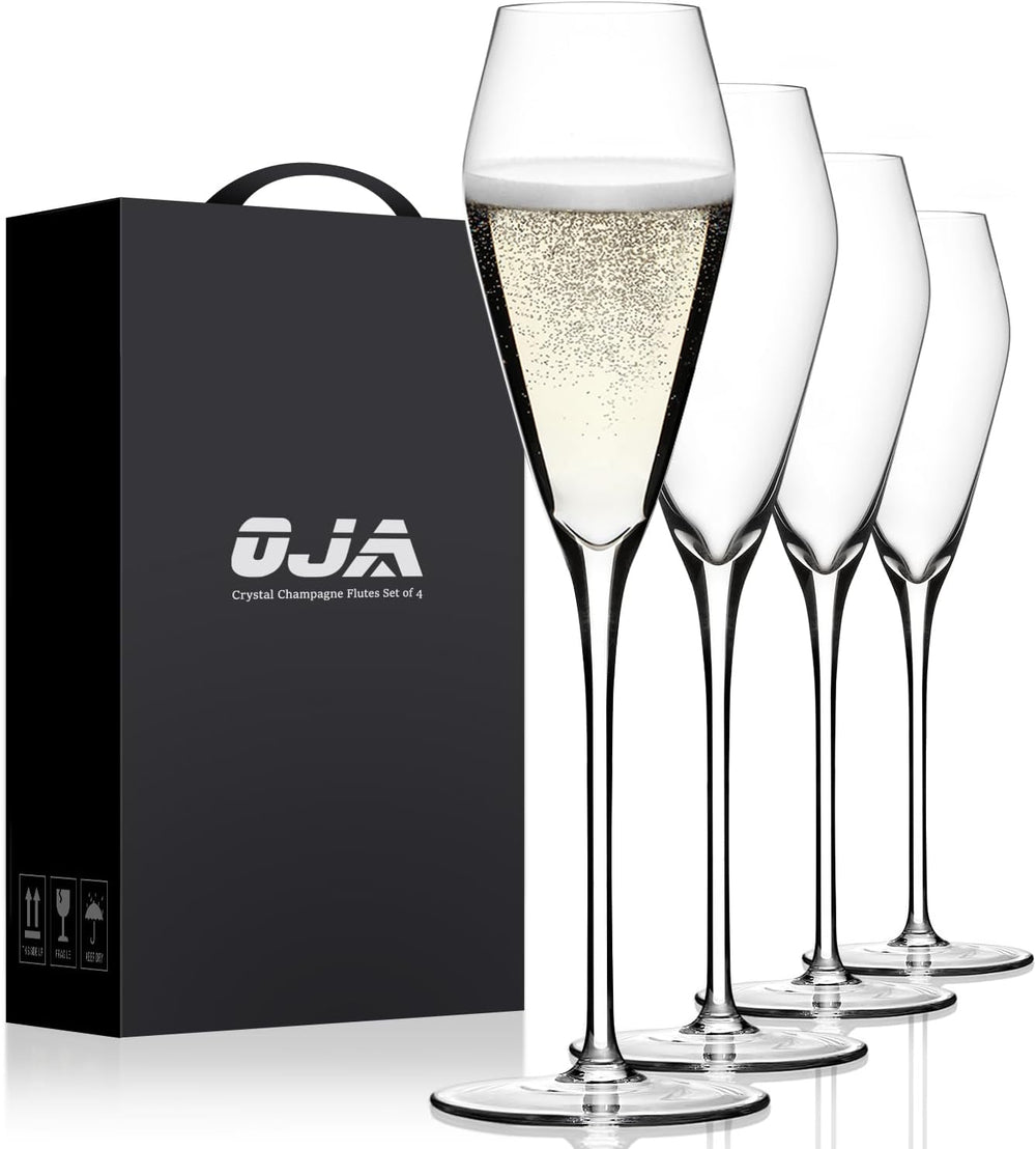 OJA Champagne Flutes, Crystal Champagne Glasses Set of 4, 7.5oz, Hand Blown