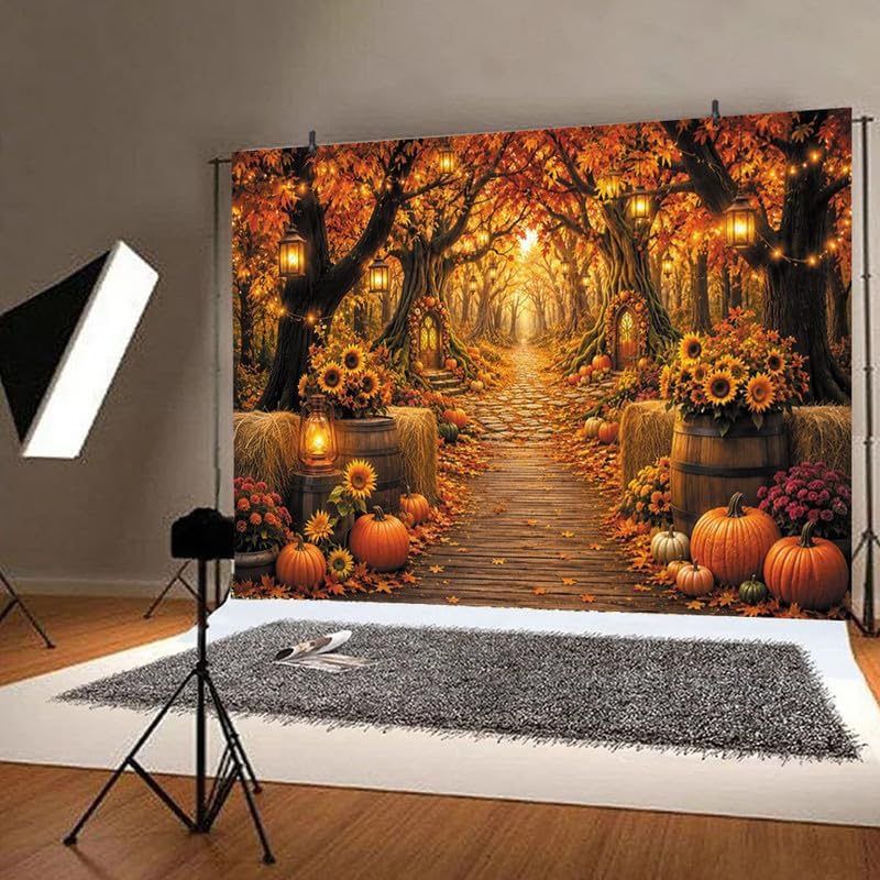 10x8ft Enchanted Autumn Forest Backdrop, Magic Fall Woodland Path Photography...