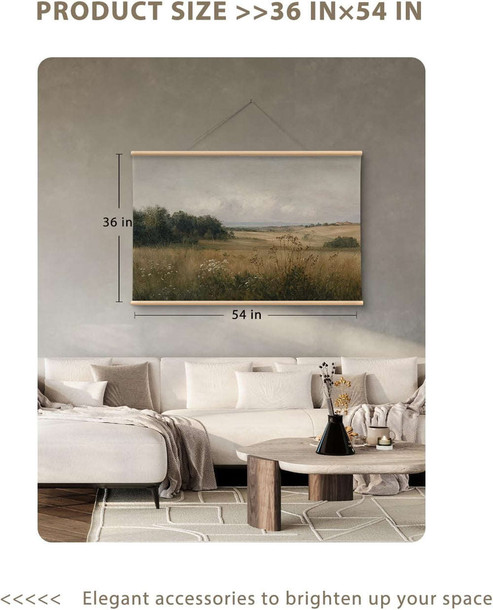 VIYYIEA Extra Large Landscape Canvas Wall Art, Framhouse Decor, 36x54in