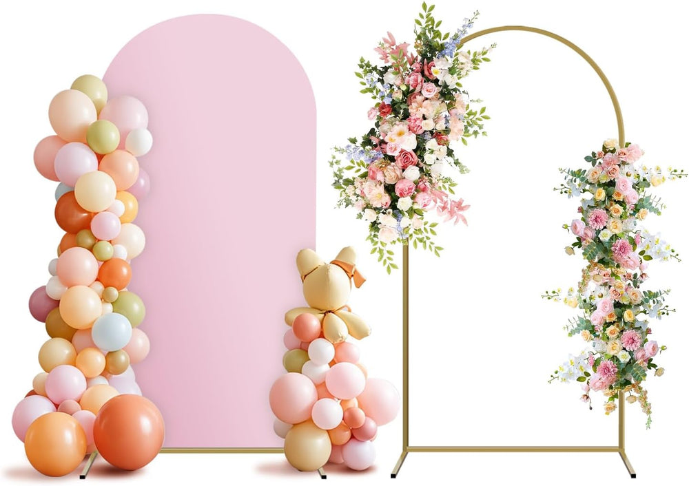 Arch Backdrop Stand and Cover Set, Metal Balloon Arch Backdrop 7.2ft, Gold Ar...