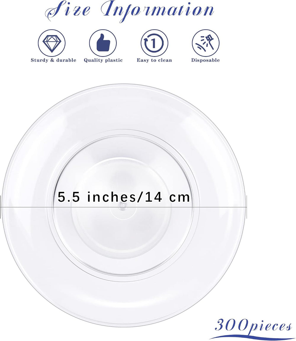 Breroa 300 Pieces Plastic Plate 5.5 Inch Small Round Heavy Duty Disposable Ap...