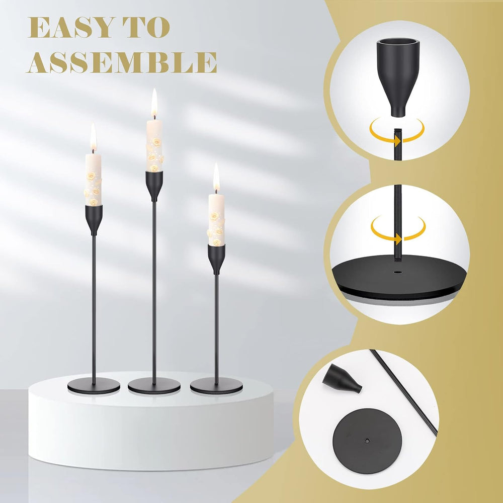 27 Pack Candles Holders, 9 Sets Metal Taper Candlestick Holders,Black