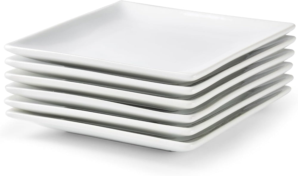 Porcelain Appetizer Plates Set of 6, 6 Inch White Square Dessert Plates