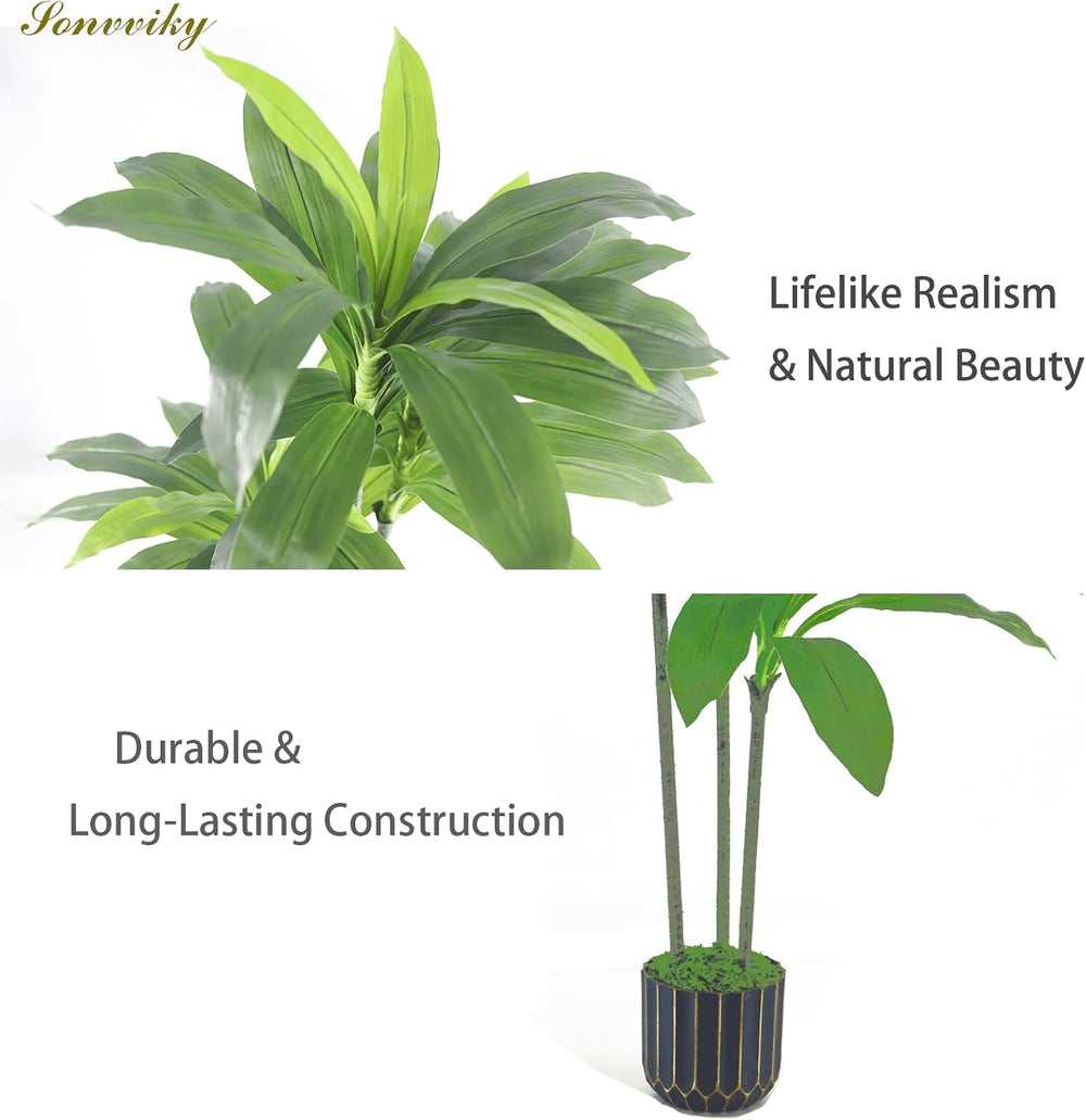 4FT Artificial Dracaena Tree with Black Pot, Faux Plants Indoor