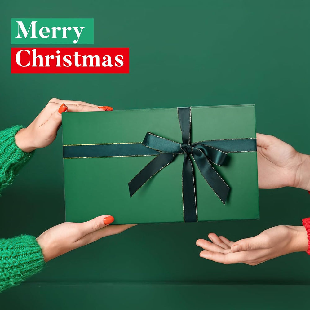 Dark Green Magnetic Gift Box for Christmas, 13.85"x8.35"x4.45"