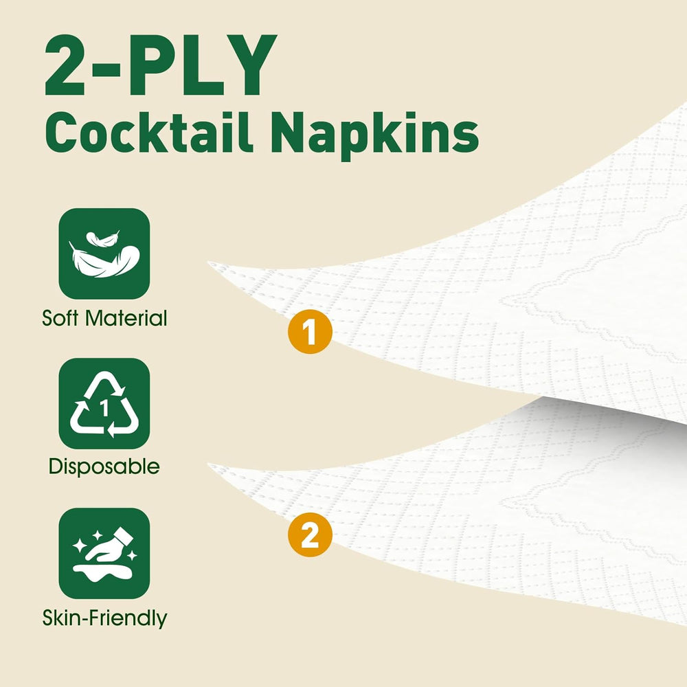 1500 Count White Cocktail Napkins Paper, 2-Ply Cocktails Napkin Bulk, 4.5 x 4...