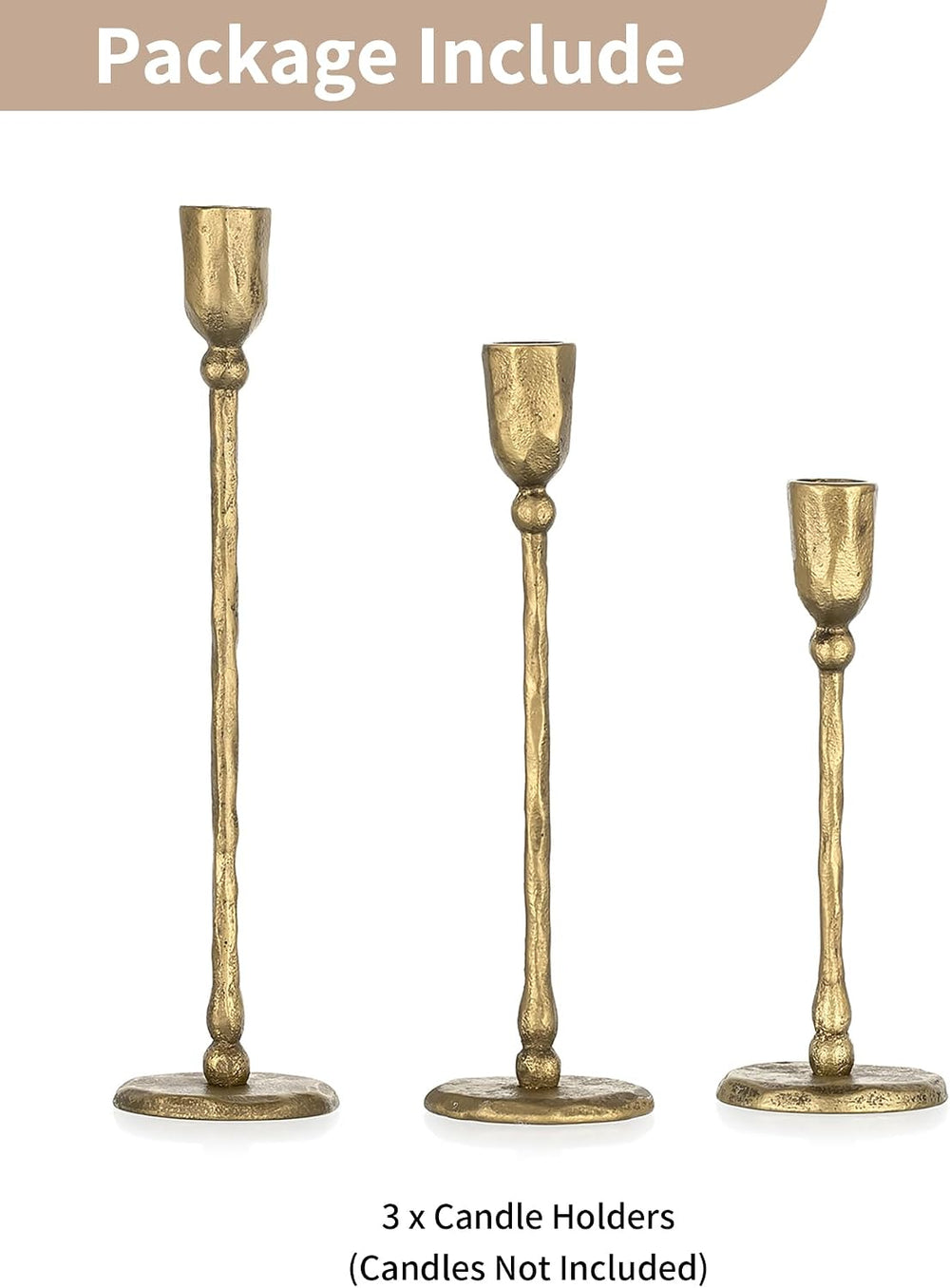 NUPTIO Iron Taper Candle Holders: Antique Brass Candlestick Holder Set of 3