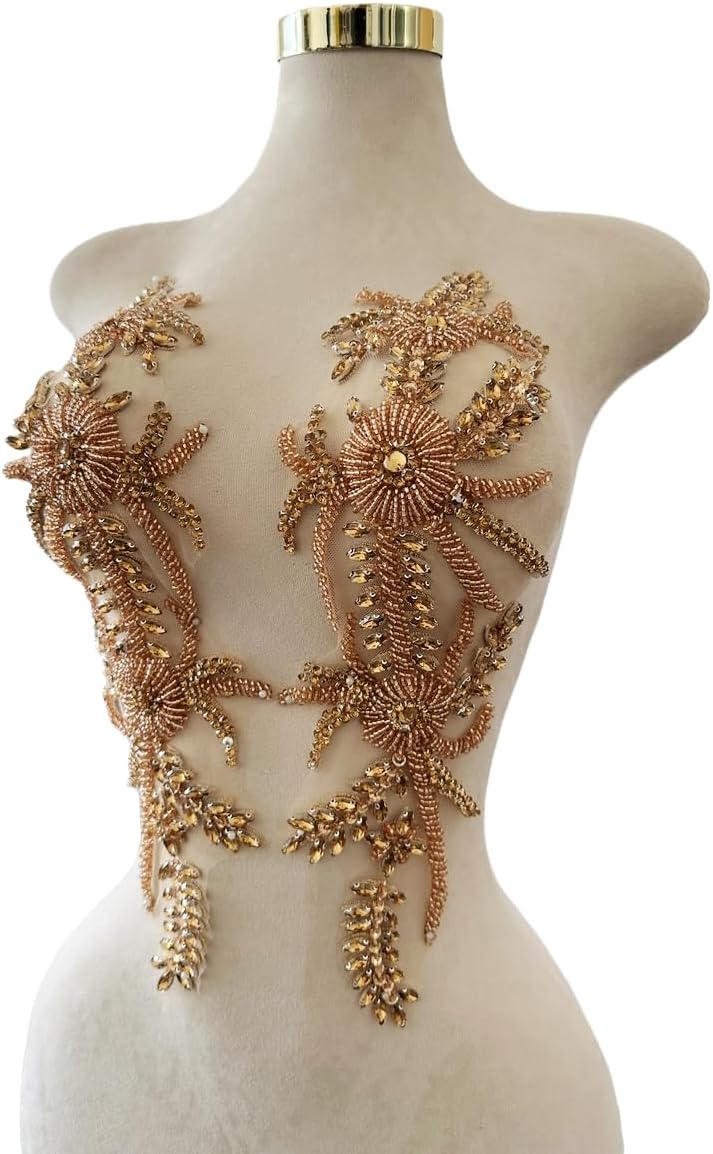 Handmade Shining Rhinestones lace Applique Patches Sewing Beads Sequins Stone...