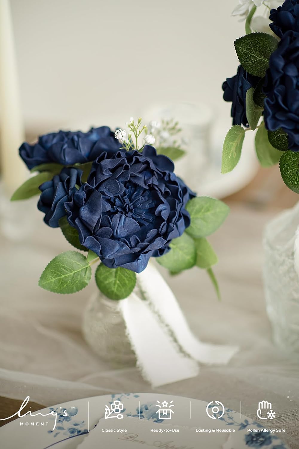 Ling's moment Flowers 16pcs Navy Blue Blooming Peonies Artificial Flowers...