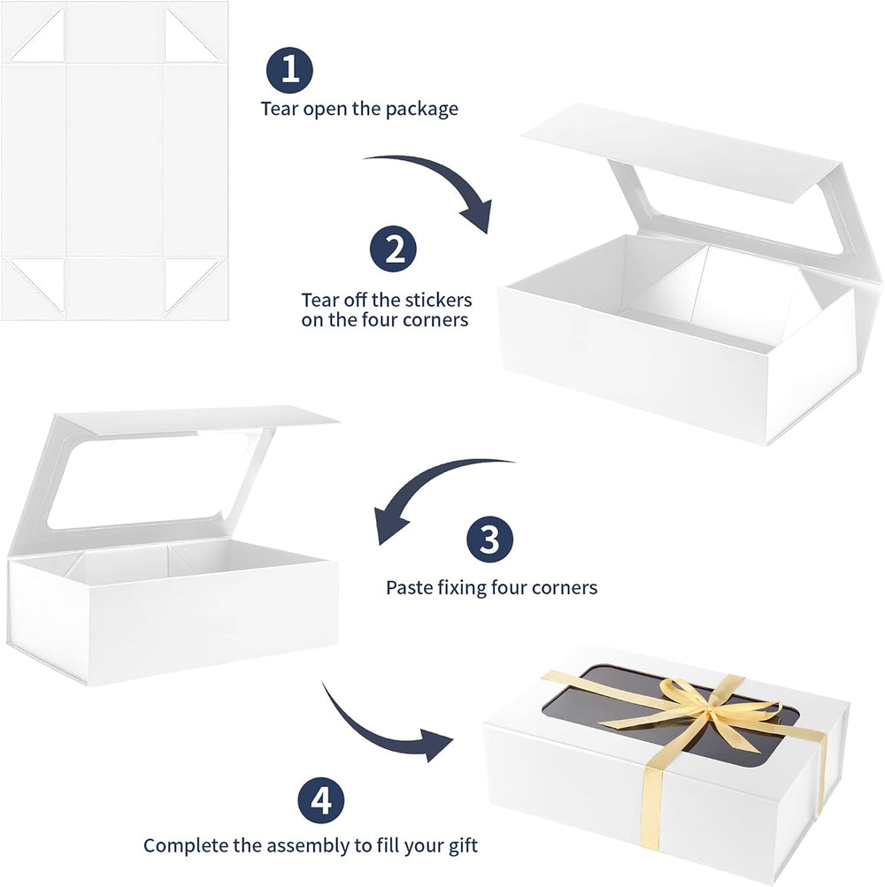 White Large Gift Box with Window,13.5"x 9"x 4.3" Magnetic Clos...