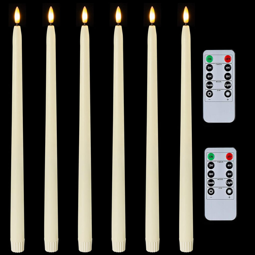 Homemory 15 inches Real Wax Flameless Taper Candles with Remote Timer, 6 Pcs ...