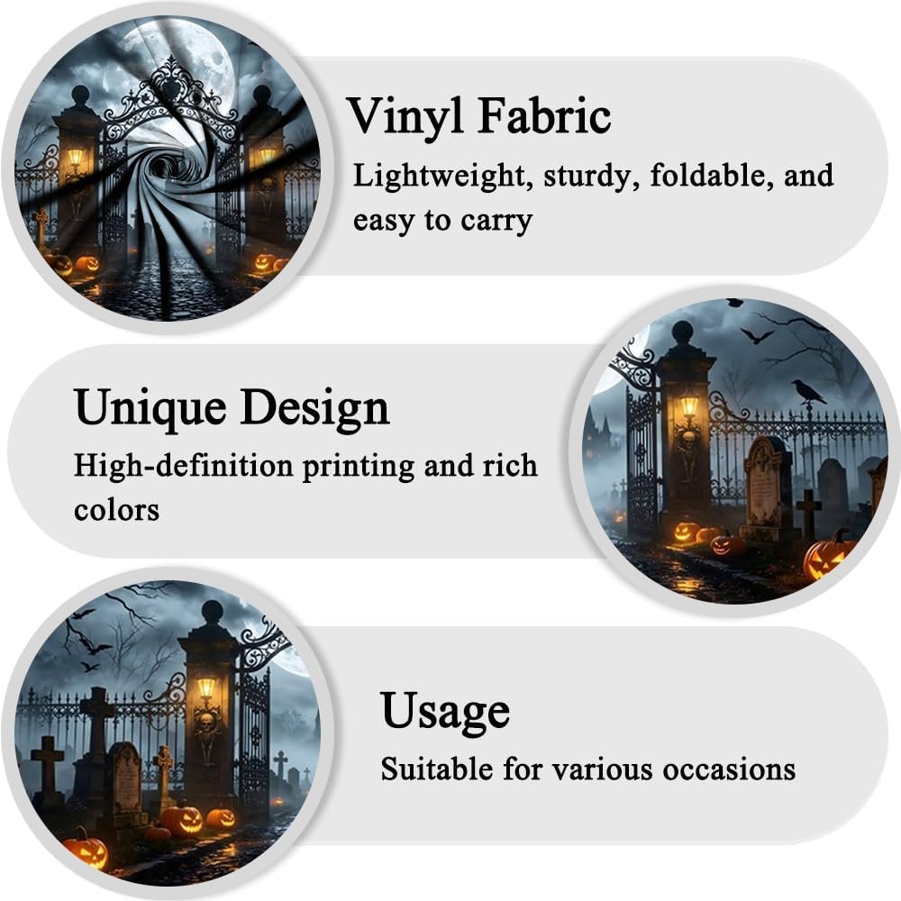 20x10ft Horror Castle Iron Gate Scary Full Moon of Night Backdrop