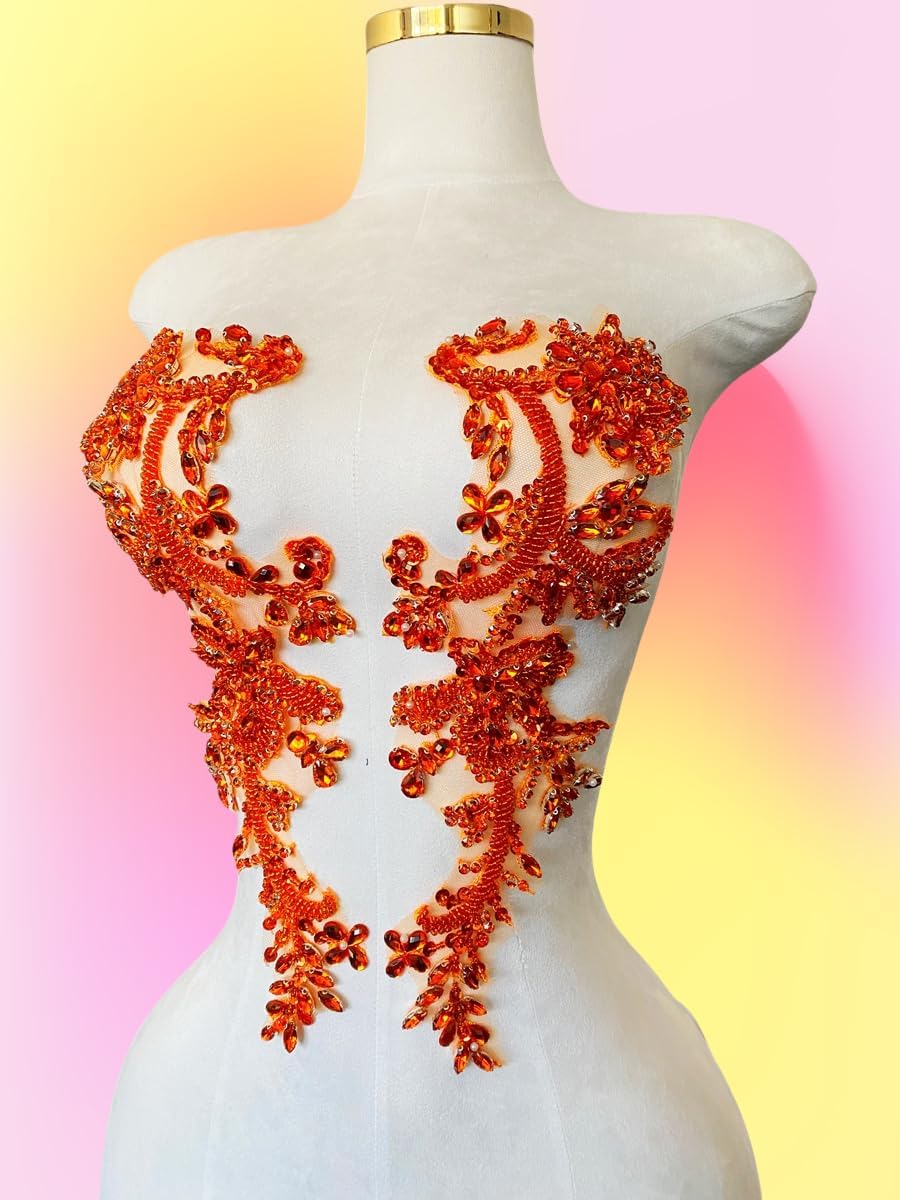 Handmade Rhinestones on Lace Applique Trim Sewing Beads Sequins Trim Patches ...
