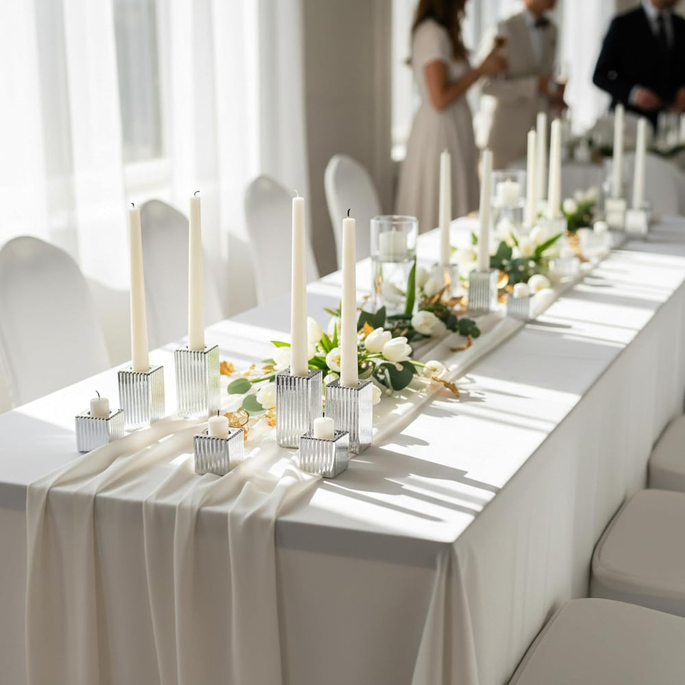LETINE 12pcs Silver Vertical Stripe Glass Candlestick Holders - Chic Taper Ca...