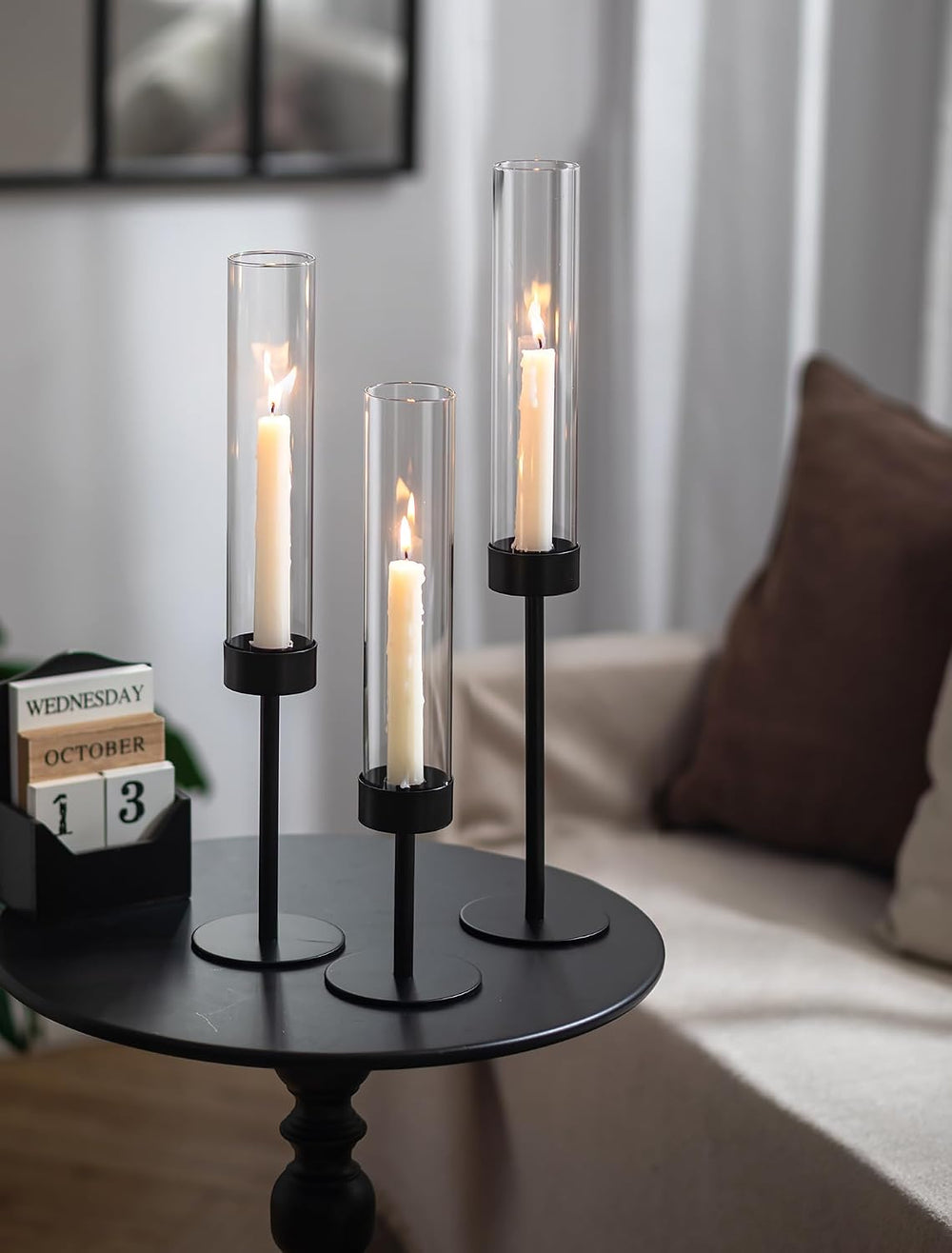 Romadedi Black Metal Hurricane Taper Candle Holders, Set of 3