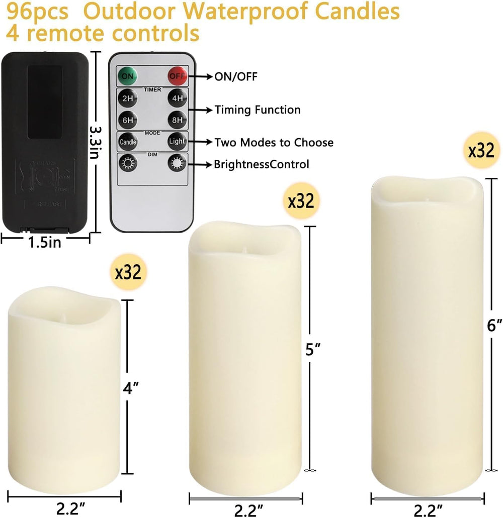 YOROXRG Set of 96 Waterproof Outdoor Flameless Candles, LED Candles with 4 Re...