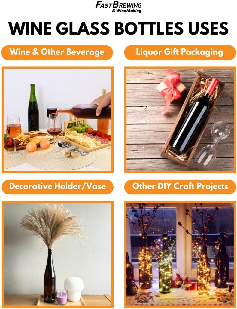 750ml Glass Bottle With Cork W5 Bordeaux - 6-Pack with Cognac T-Corks