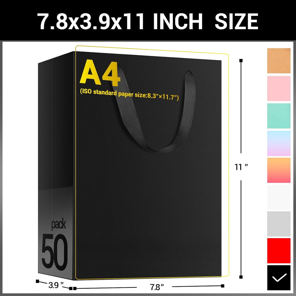EUSOAR Medium Black Gift Wrap Bags, 50 Pack 7.8x3.9x11 inches Shopping Bags w...