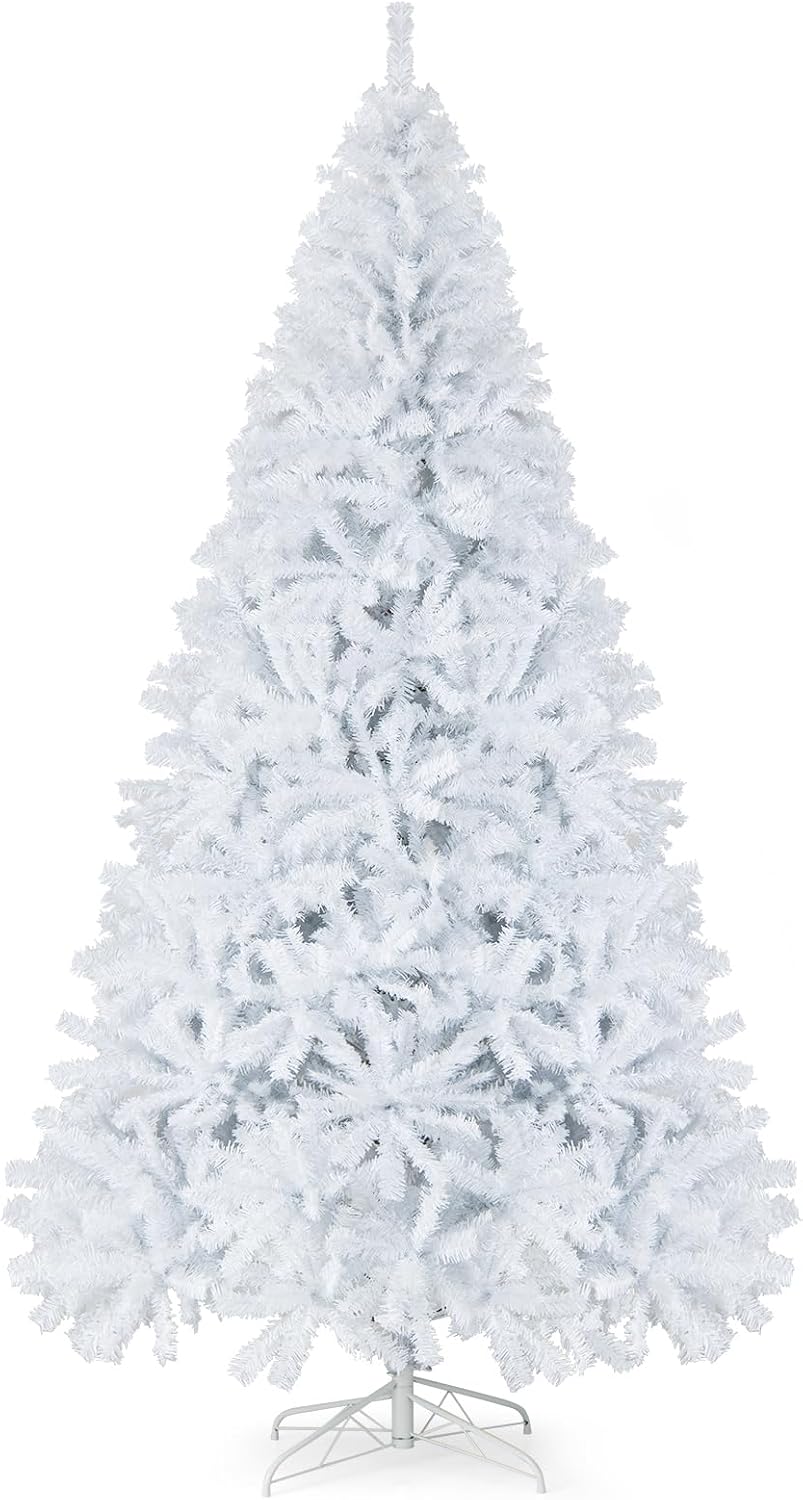 GOFLAME 9FT White Christmas Tree, Artificial Hinged Christmas Tree with 2132 ...