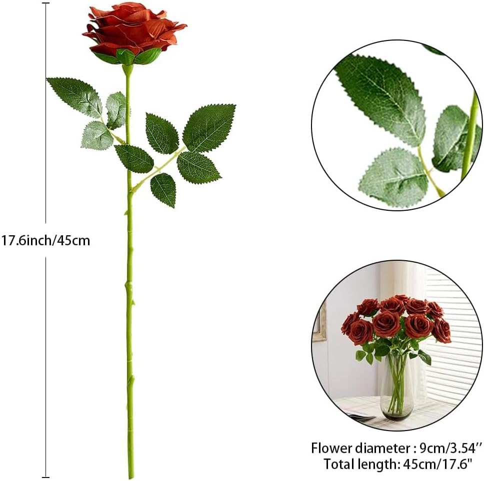 50pcs Burnt Orange Roses Artificial Flowers Bulk,Fake Roses Silk Flower with ...