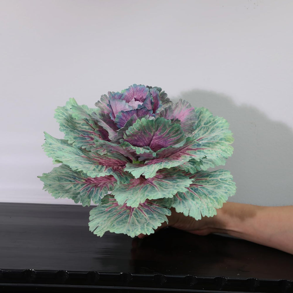 2 Pack 11.8″ Fall Faux Cabbage for Outdoor Planters Porch/Garden/Yard Decor