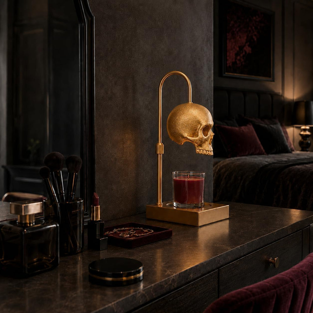 Nomnu Skull Candle Warmer Lamp with Timer and Dimmer, Golden Gothic Decor