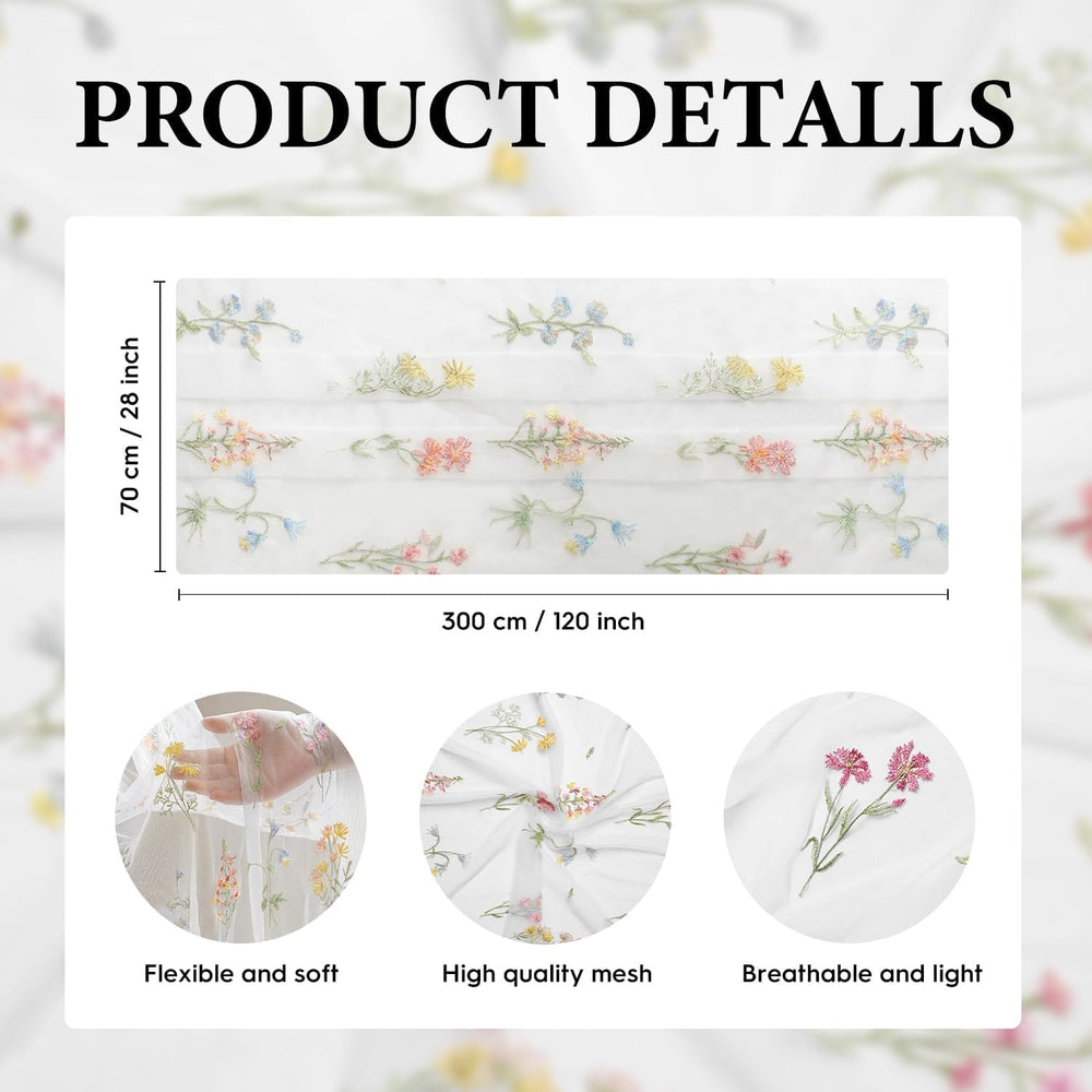 Artoid Mode 6PC Floral Milky White Embroidery Table Runner 120 Inch 10FT