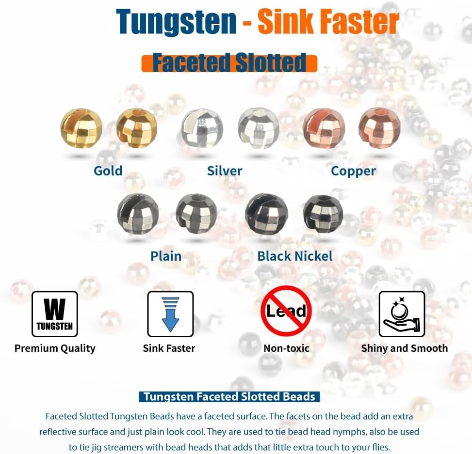 Faceted Slotted Tungsten Beads, 4-Color Assortment, 200 Count