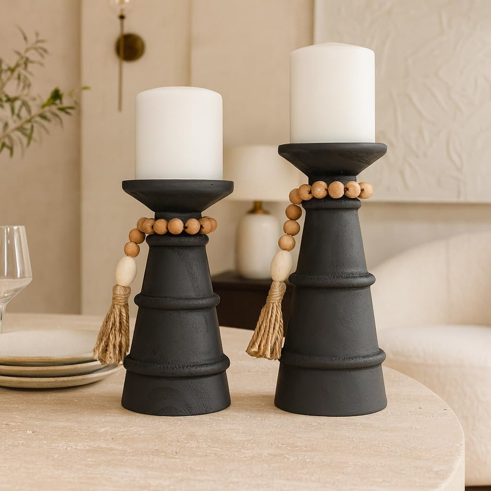 Deco 79 Wood Handmade Decorative Candle Holder Textured Matte Candle Stand wi...