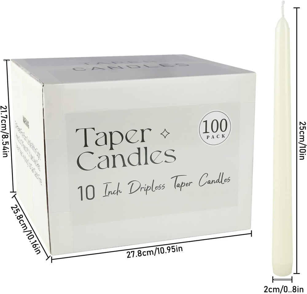 YOROXRG 100Pack Ivory Taper Candles, 7-8 Hours Burn Time, Unscented, Smokeles...