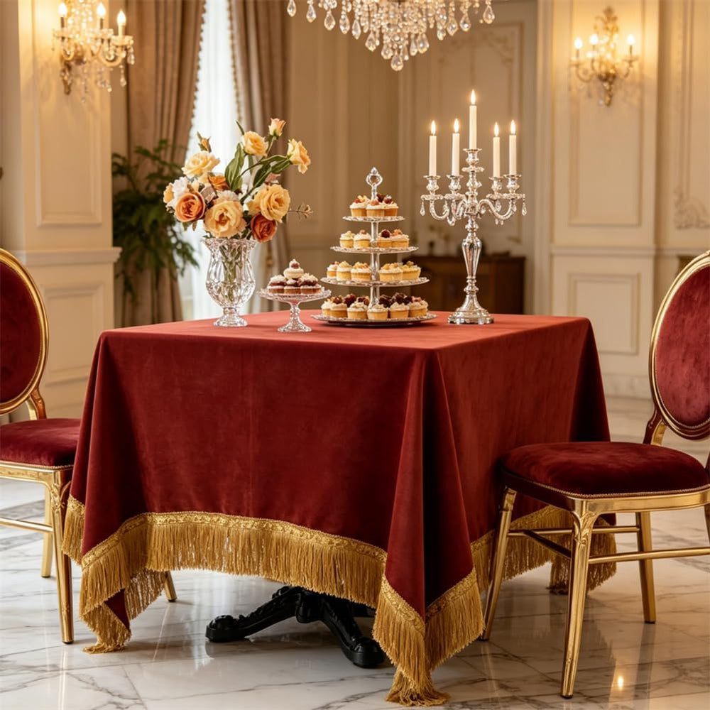 F-CHU Luxury Burnt Orange Tablecloth Thickset Velvet Tablecloth 60x60IN