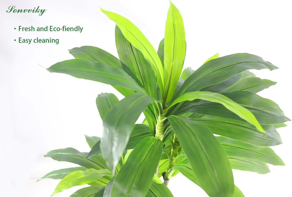 4FT Artificial Dracaena Tree with Black Pot, Faux Plants Indoor