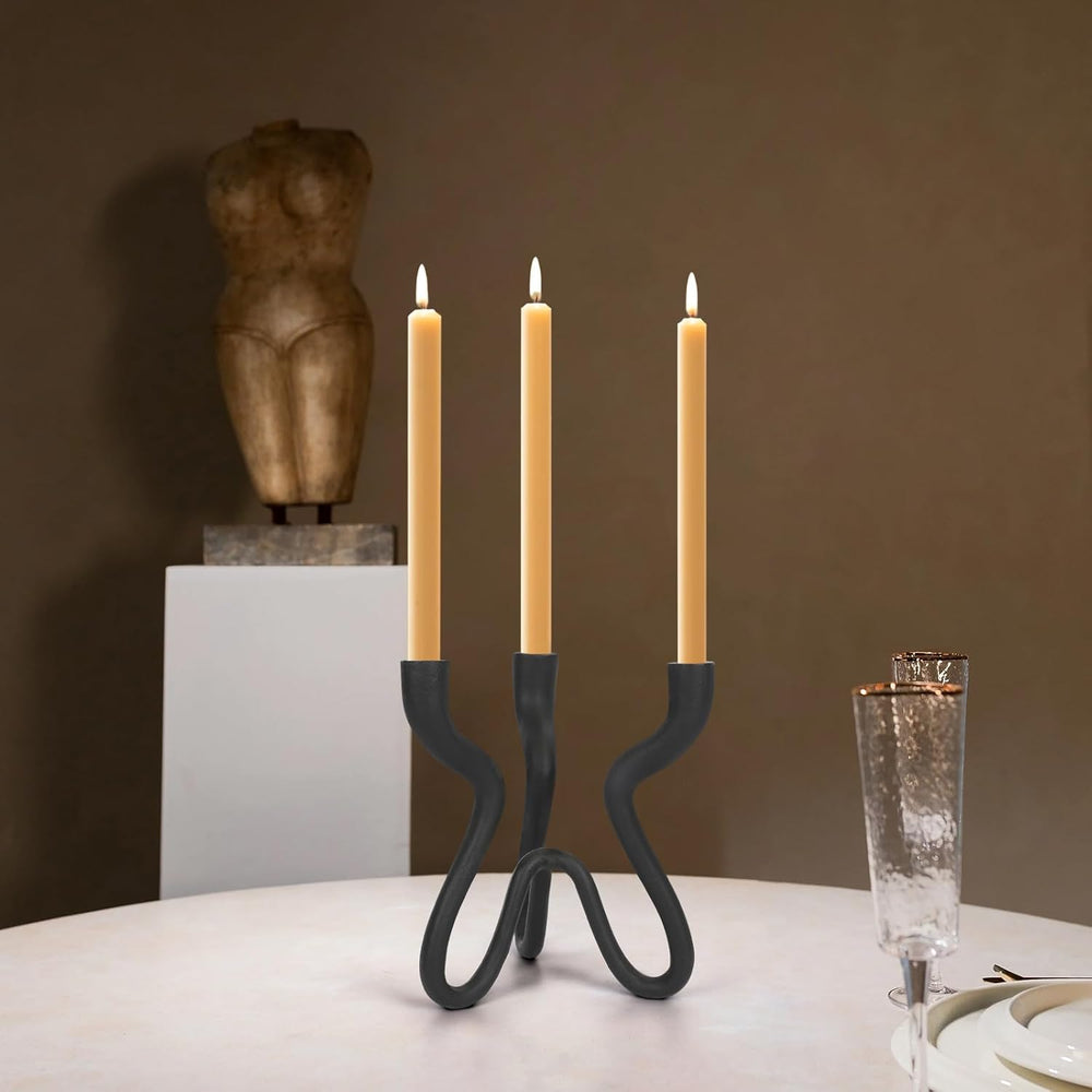 Triple Candle Holder Candelabra - Cast Iron Metal Taper Candlestick Stand wit...
