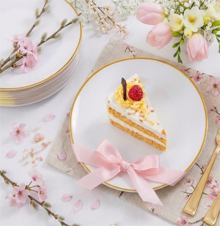 400Pcs Gold Dessert Plates 6.3" with Forks 5"- 200PCS Small Disposa...