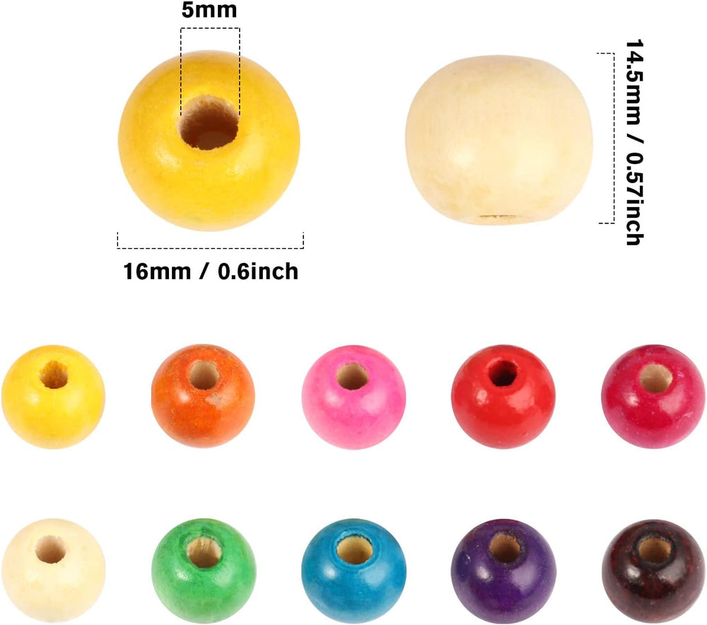400PCS Colorful Wooden Beads 16mm Large Round Wood Beads Bulk for DIY Craft (...
