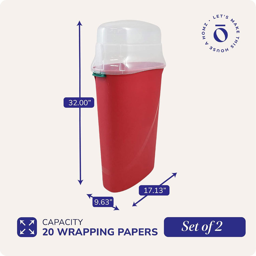 HOMZ Seasonal Holiday Gift Wrap Organizer, Red & Clear, 2-Pack