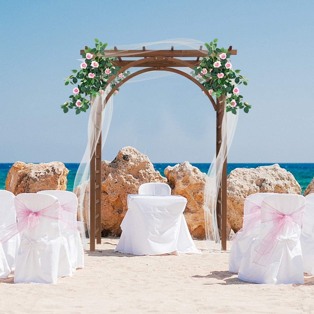 7FT Wooden Garden Arbor - Bridal Party Decoration Arch, Wooden Trellis for Pl...