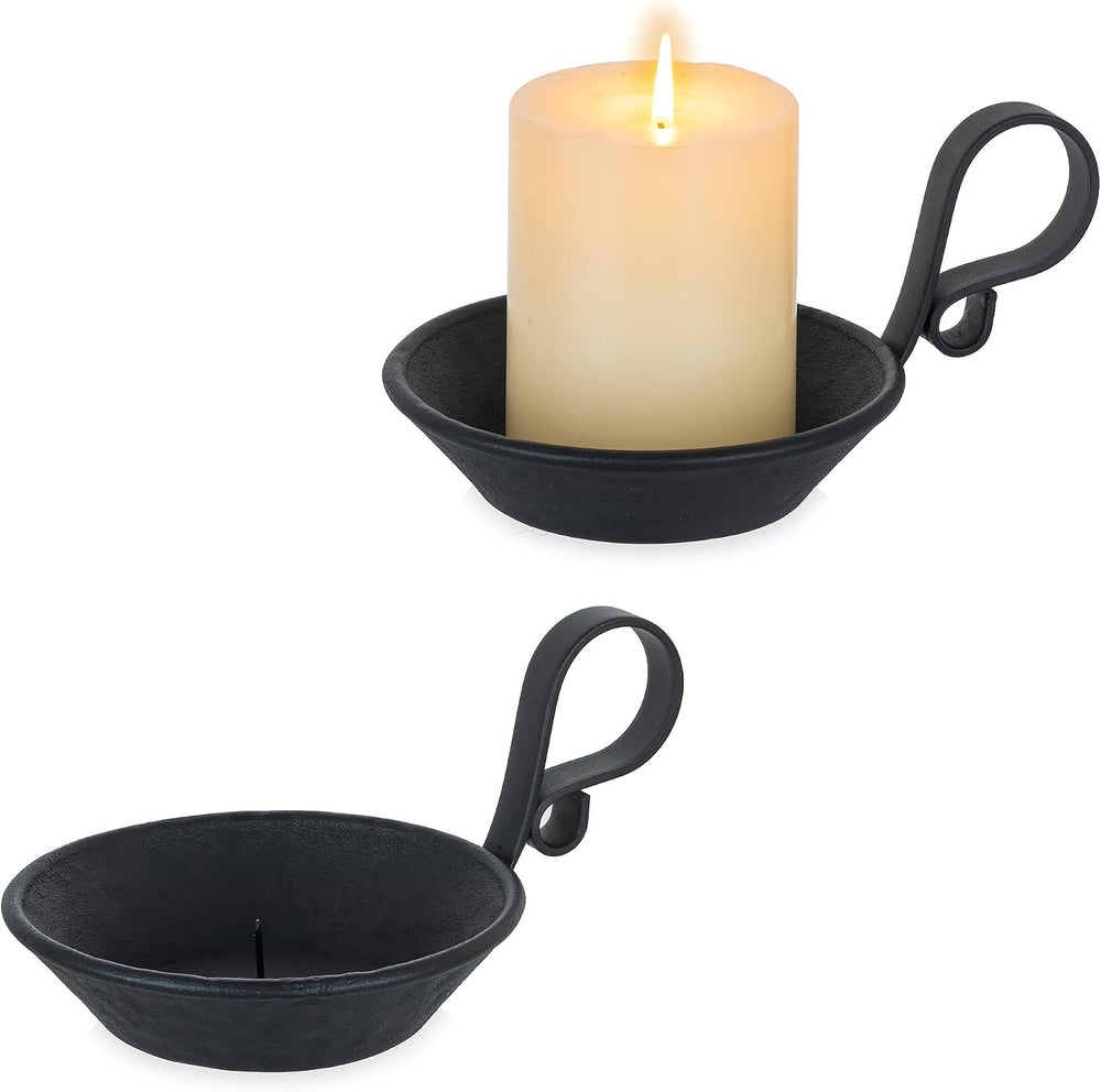 Iron Pillar Candle Holder: Vintage Black Candle Plate with Handle