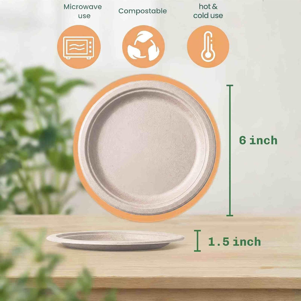 500 Pack Compostable Small Paper Plates 6 Inch Brown, Disposable Plate Bulk