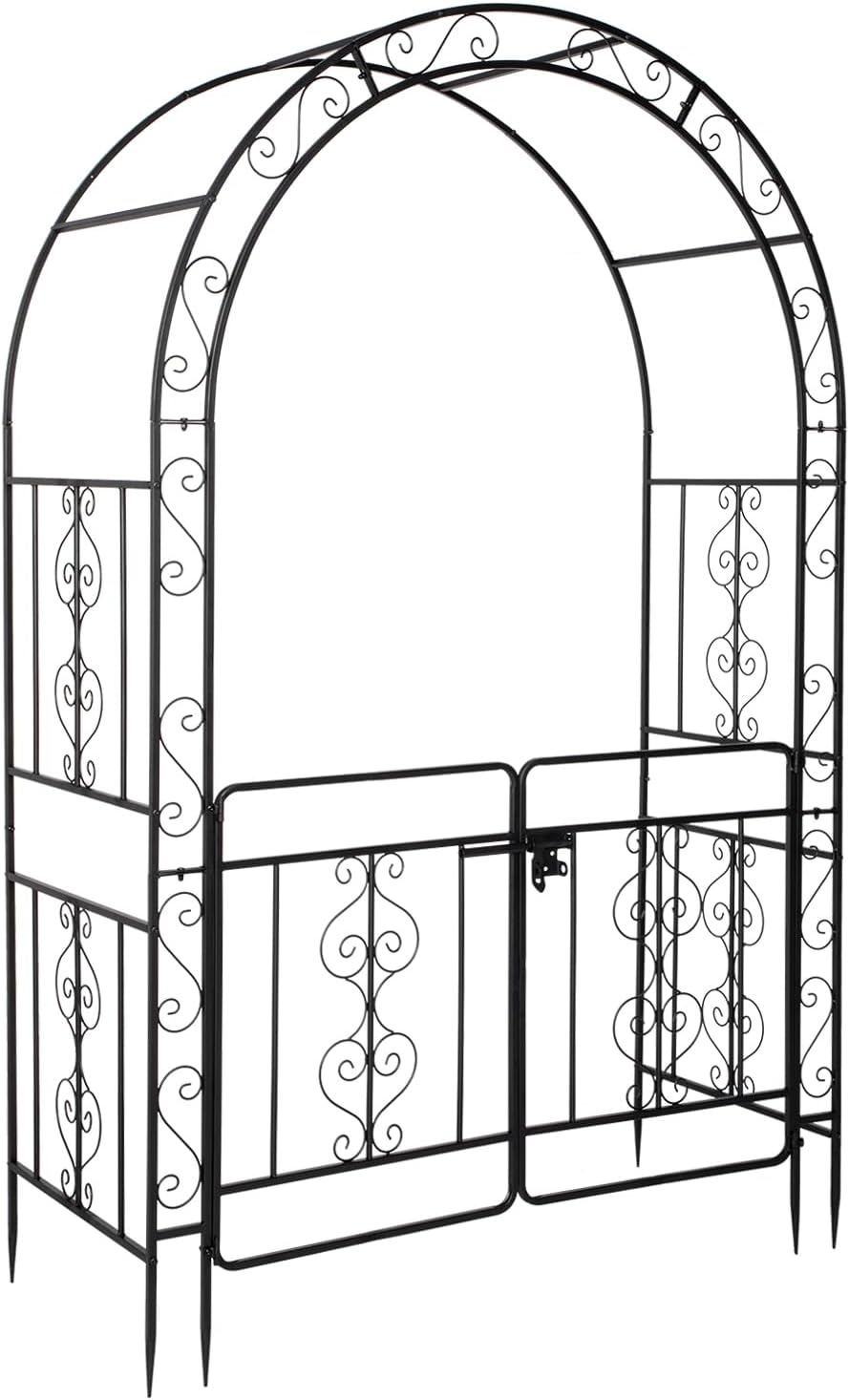 Vasitelan Metal Garden Arch Arbor Trellis with Double Gate
