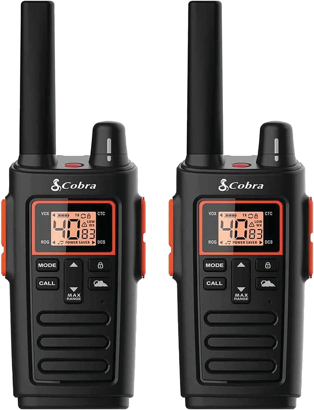 Cobra RX380 Walkie Talkies (2-Pack), 40 Pre-Programmed Channels