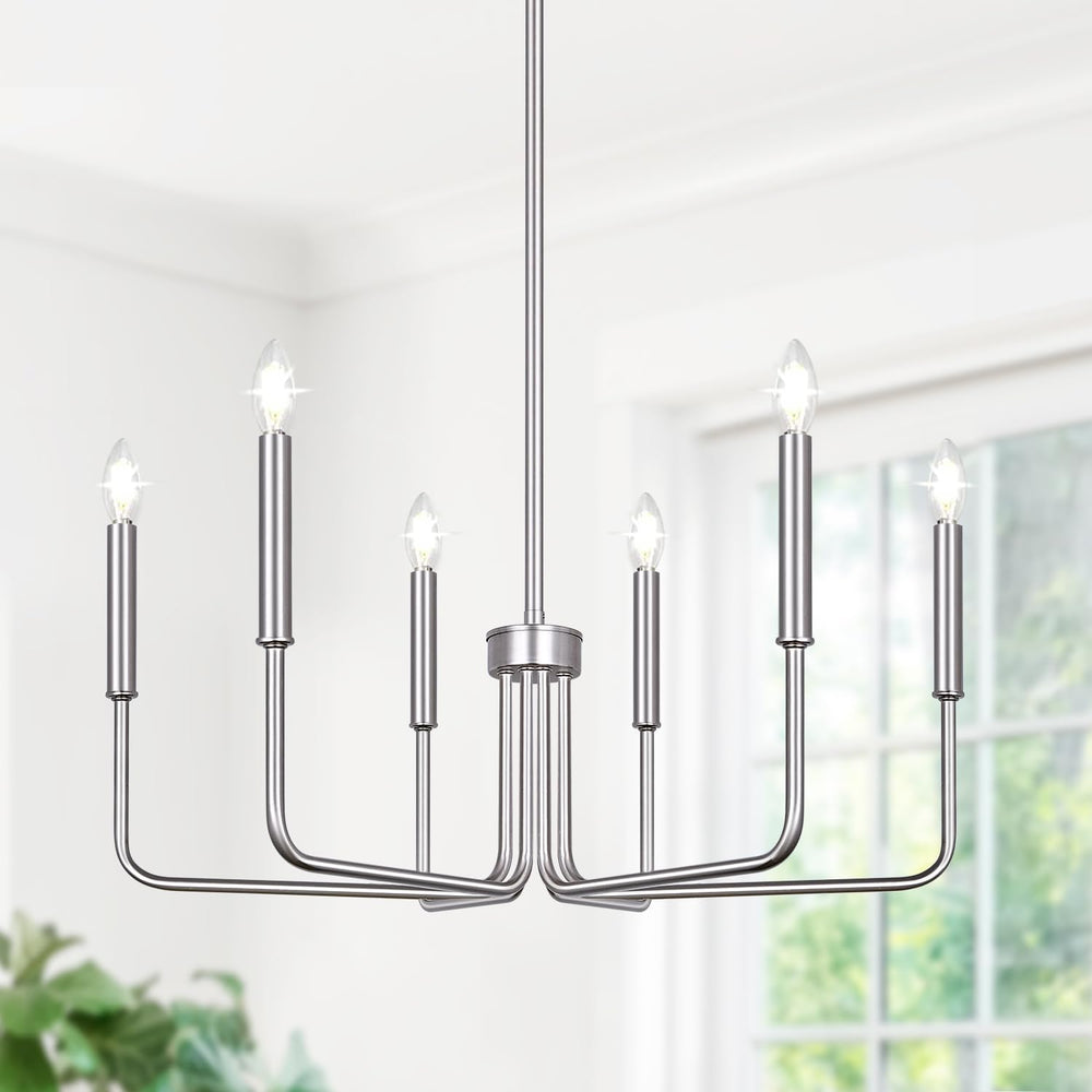6-Light Farmhouse Chandelier for Dining Room Lighting Fixtures Hanging, Brush...