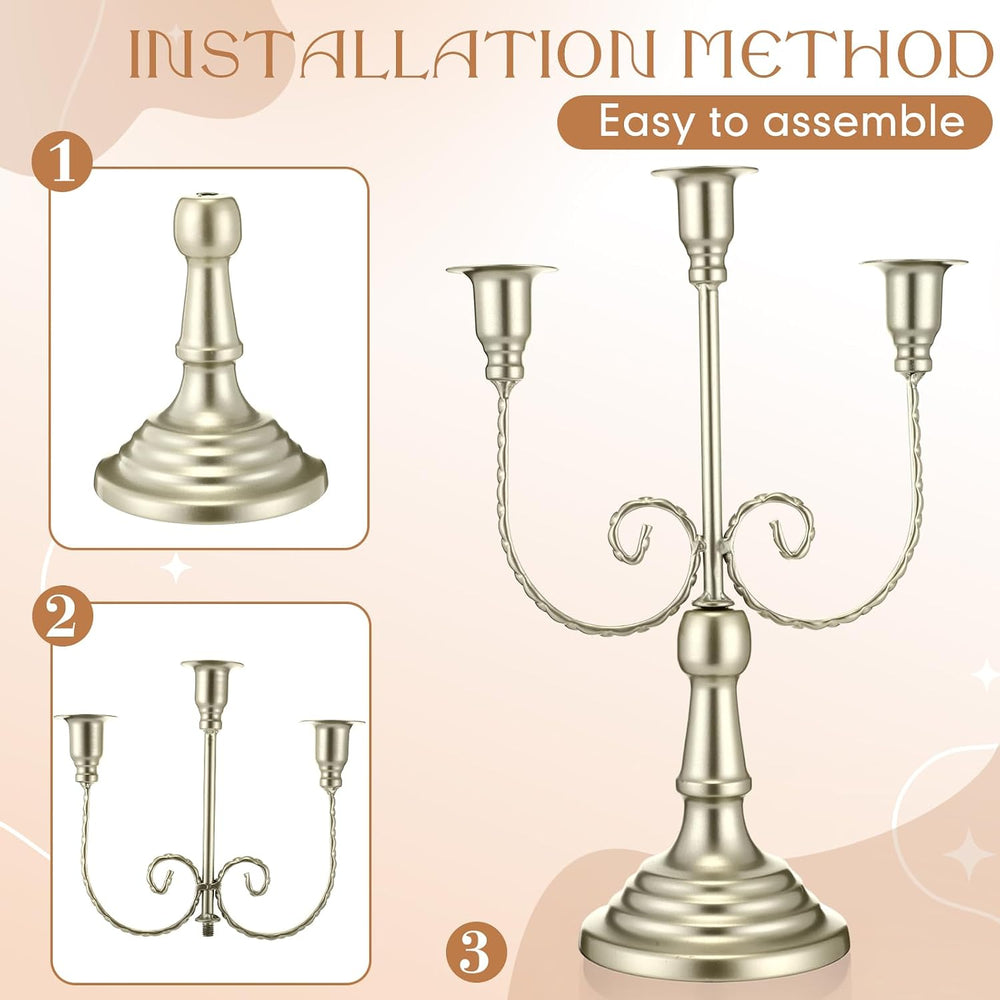 Dandat 3 Pcs 3 Arm Metal Candelabra Candle Holder, Retro, 11.65", Matte