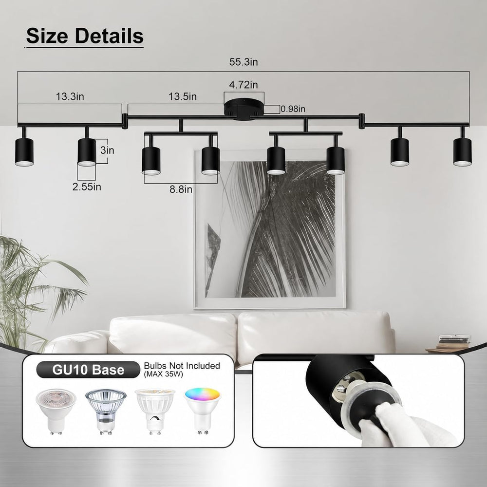 AUQUEE 8 Light Track Lighting Fixtures Ceiling, Matte Black Kichen Track Ligh...