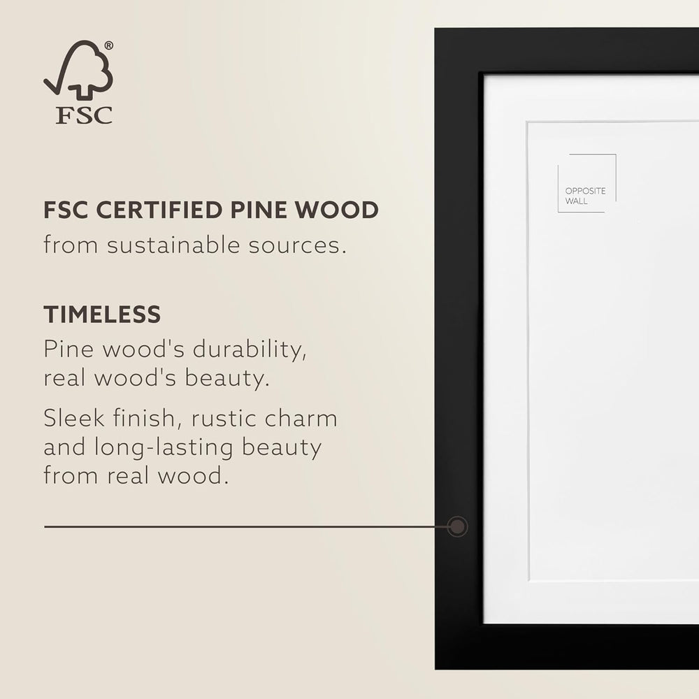 Opposite Wall - 24x36 in - Black Solid Oak Wood Picture Frame - Lightweight, ...